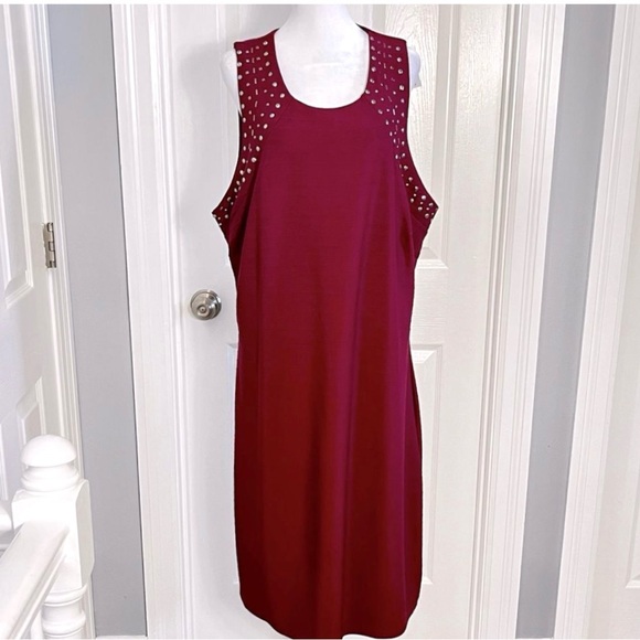 Ashley Stewart Burgundy Sleeveless Dress Studded Size 22/24  New With Tags - Picture 3 of 11